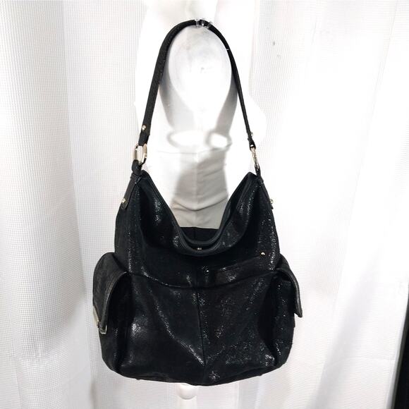 B. MAKOWSKY! SUPER LUXE BLACK IRIDESCENT LIZARD PRINT GENUINE LEATHER PURSE! - Picture 1 of 13